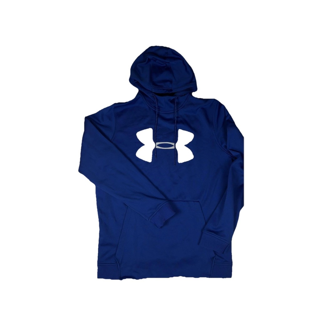 Under‎ Armour ColdGear Hoodie Mens Medium Blue Pullover Fleece Big Logo Athletic